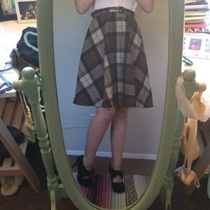 Brown and Black Plaid High Waist, Vintage Skirt